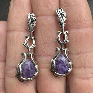 Carolyn Pollack Relios Sterling Silver 925 Charoite Dangle Earrings Vintage
